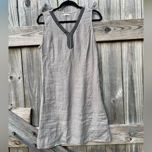Lina Tomei Linen Gray Sleeveless Dress with Black Trim Size S